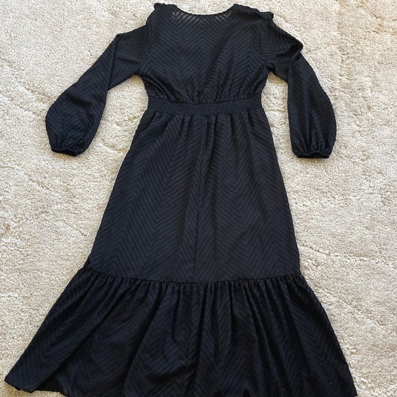 Zara Black Textured Midi Dress Size Medium - Picture 6 of 13